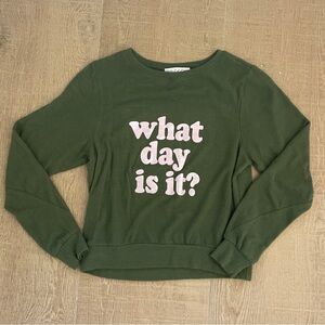 SOLD- Wildfox Olive Sweater with Pink Text